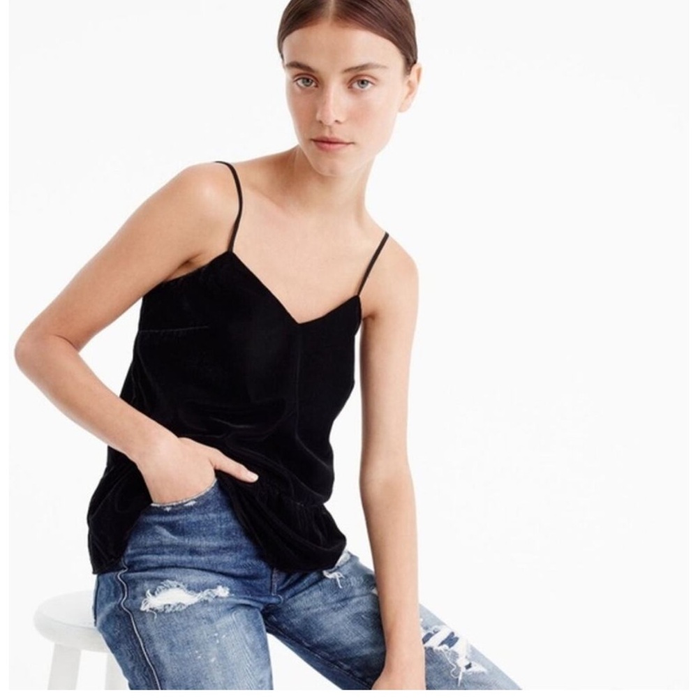 J. Crew Velvet Peplum Cami Top Women's Black Silk-Blend Peplum Style F8743 NWT
